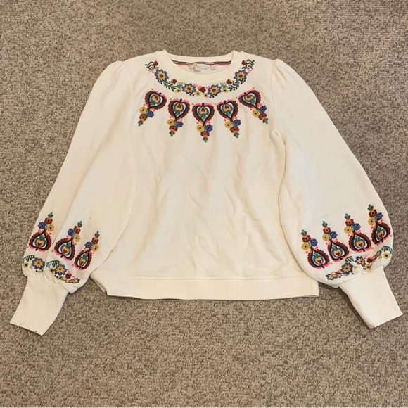 Boden Sweaters - Boden White Embroidered Boho Sweater Size 12
